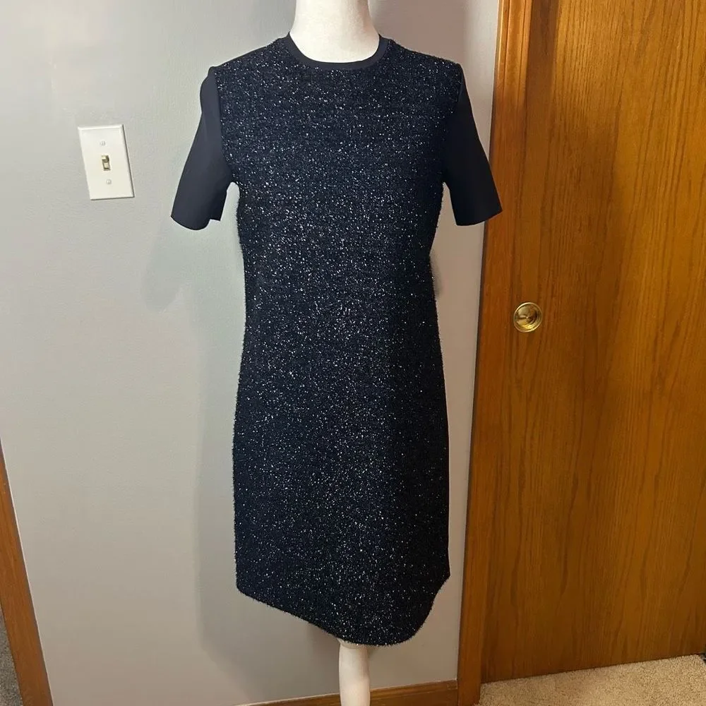 Tory Burch tinsel navy Blue Metallic Boucle Mixed Media Shift Dress‎